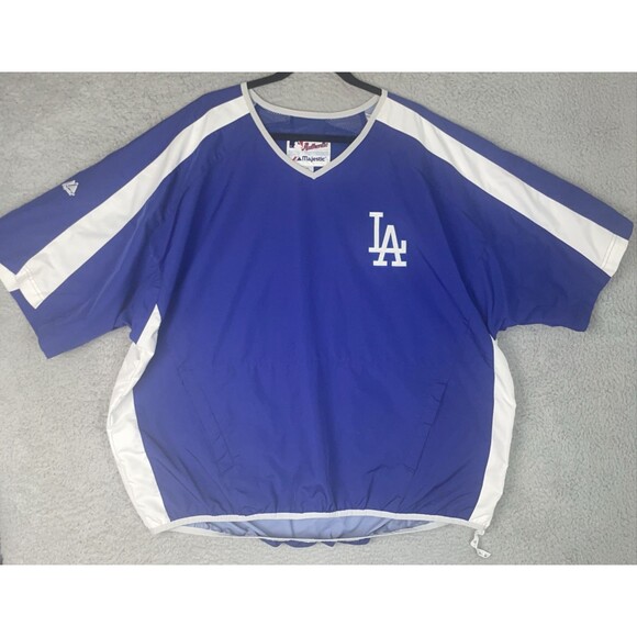 VTG Majestic Authentic Los Angeles Dodgers Batting Cage Jacket Mens XL Blue EUC - Picture 1 of 9